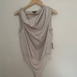 Express Women's Patterned Tan Cowl Neck Bodysuit
